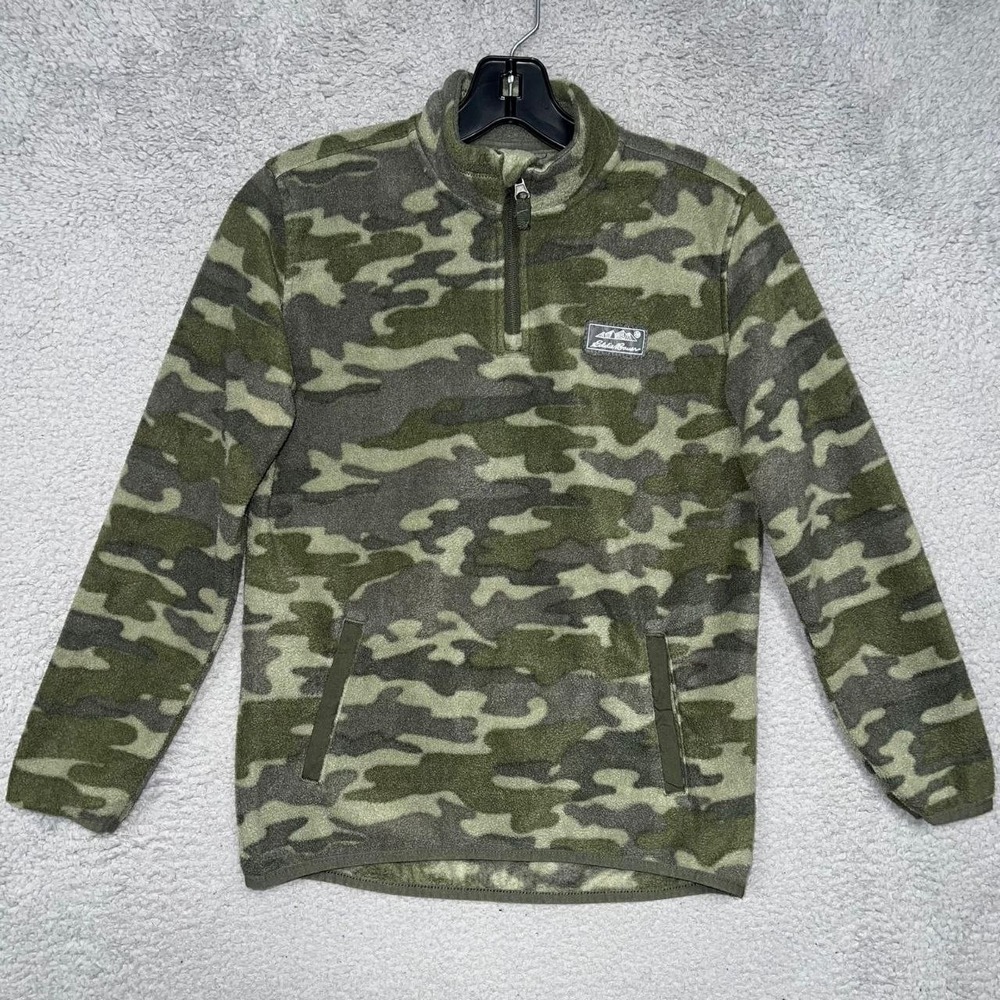 Eddie Bauer Quest Sweater Youth Sz L (14-16) Camo Fleece 1/4 Zip Kangaroo Pocket